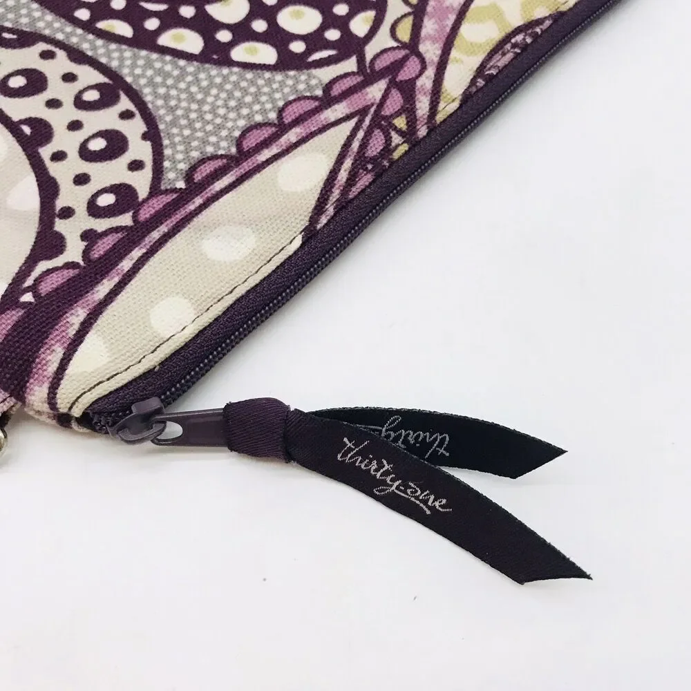 Thirty-One Timeless Beauty Mini Zipper Pouch Plum & Tan Paisley Cosmetic Case